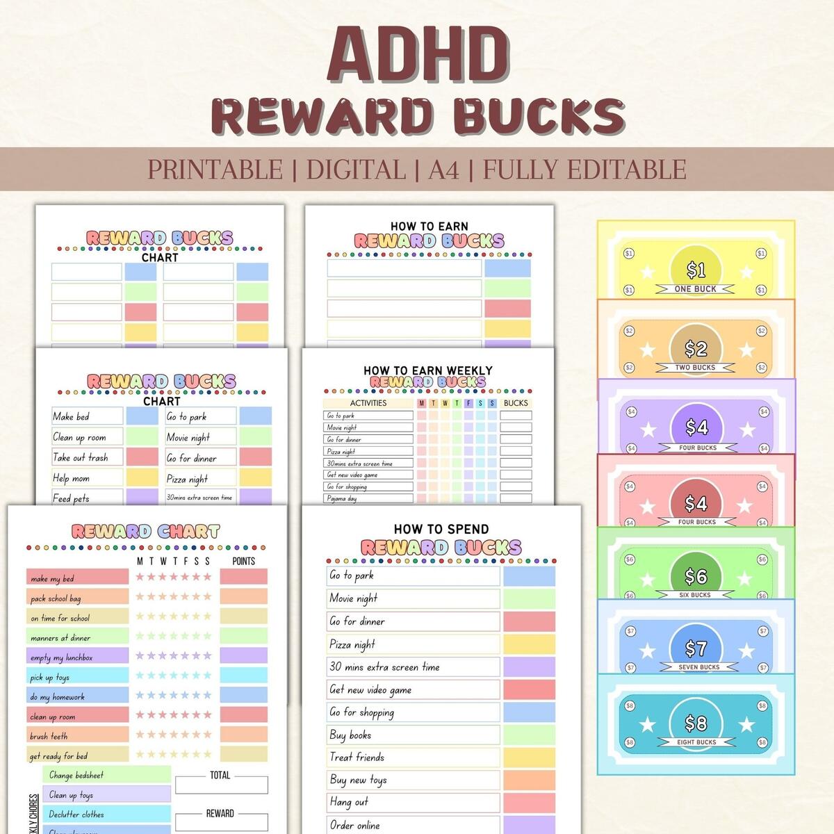 Prop Money COcnny Kids Chore Reward Charts 201pc Behavior System With Task Lists Play Money Prop Money COcnny Kids Chore Reward Charts 201pc Behavior System With Task Lists Play Money