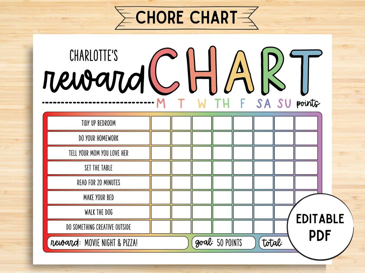 Reward Chart Printable Editable Weekly Kids Chore And Reward Chart Instant Download Girls Boys Routine And Responsibility Chart Etsy Download Printable Reward Chore Chart Template PDF