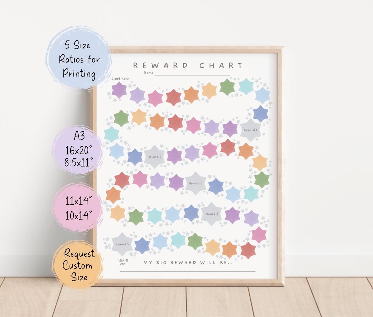 Reward Star Chart For Toddlers And Kids Printable Rainbow Chore Poster Instant Download Etsy