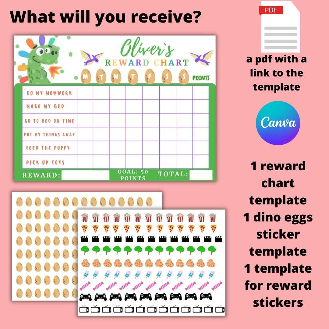Kids Printable Dinosaur Stay In Bed Reward Chart Night Time Chart Sticker Prize Chart Etsy