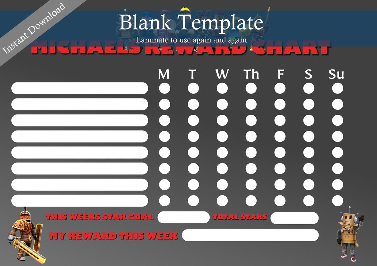 Roblox Reward Chart Personalised Children S Behavior Chart PDF Pattern Etsy