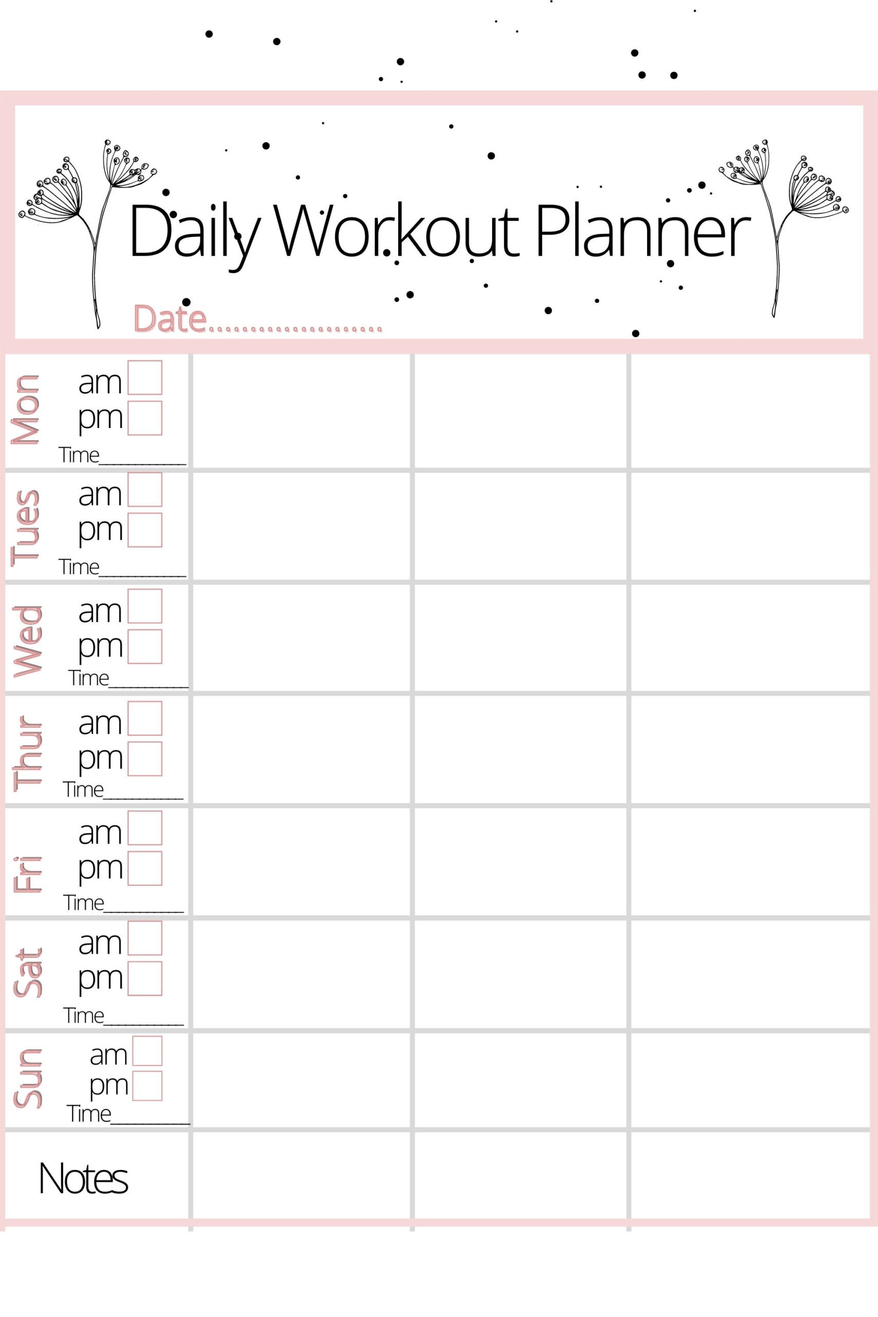 Schedule Template Day Training Schedule Minimalist Workout Planner Daily Activity Log Printable Fitness