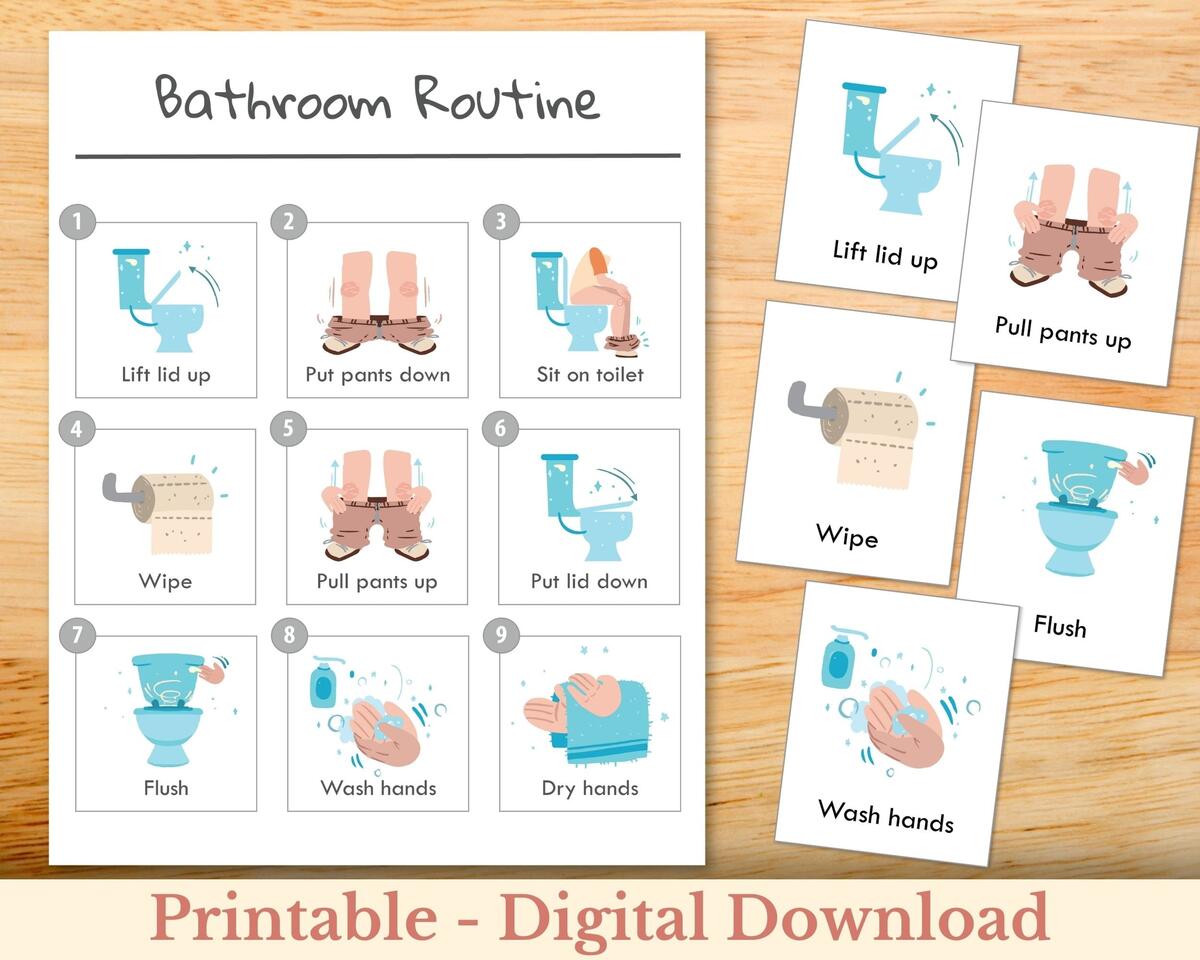 Step By Step Bathroom Routine And Potty Training Chart And Cards Gender Neutral Toilet Training Visual Printable Etsy Israel