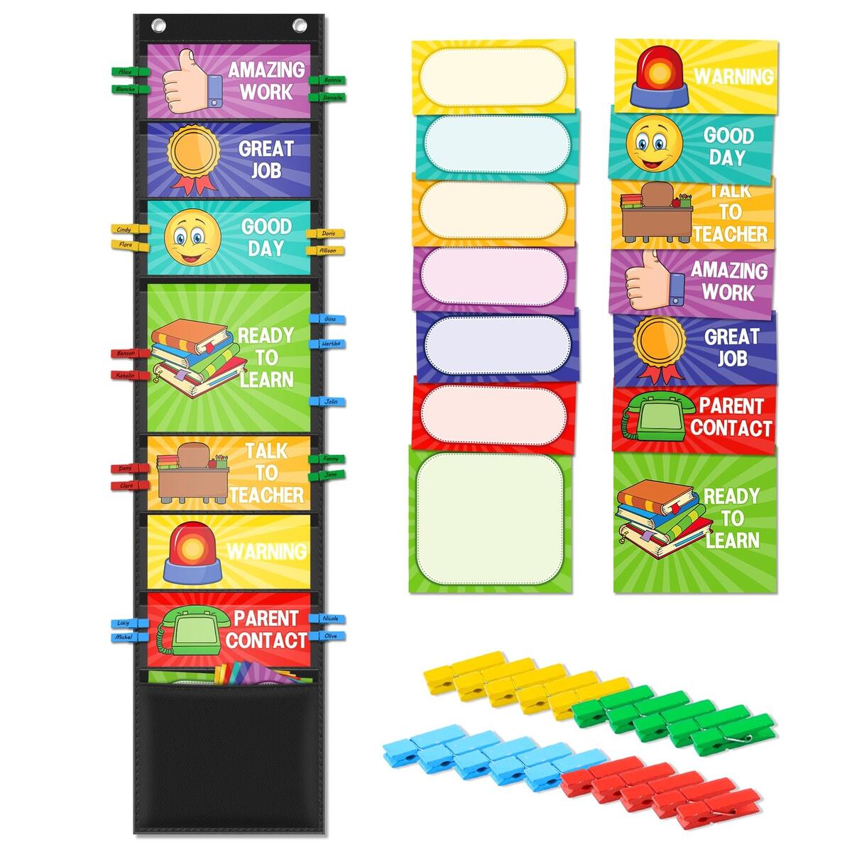 ZKOO Student Behavior Clip Chart For Classroom Management Kids Track Reward Pocket Chart Hanging Creative Bulletin