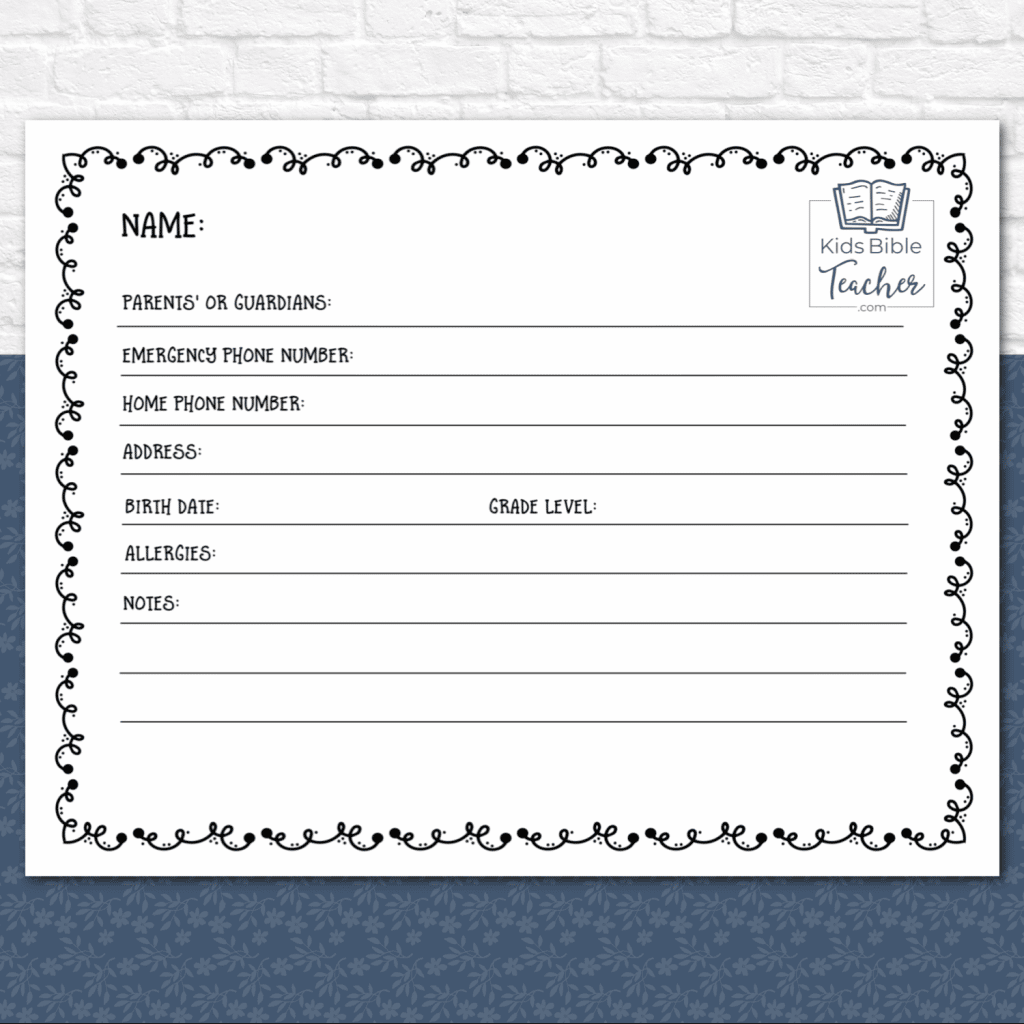 Sunday School Attendance Cards Kids Bible Teacher