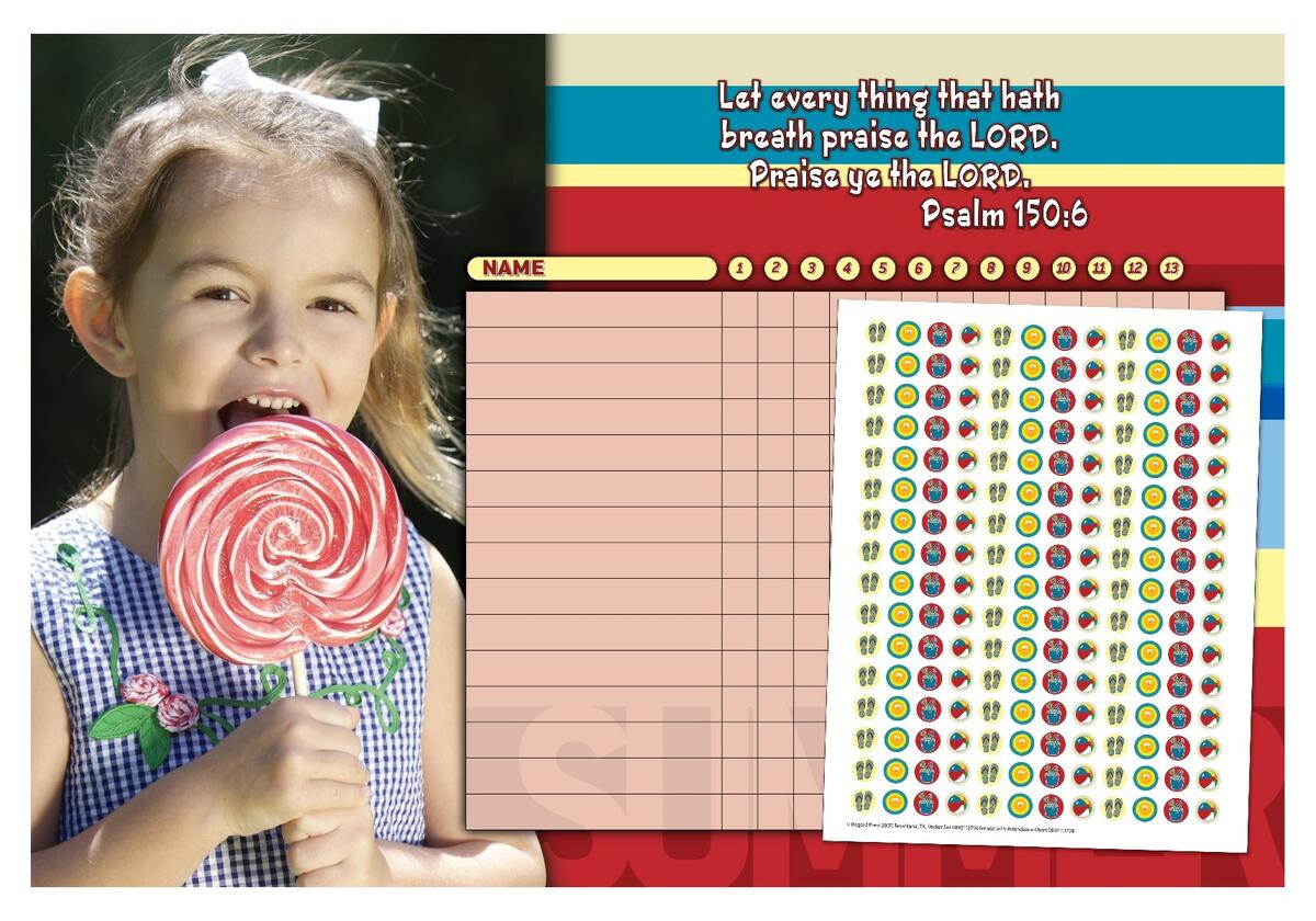 Sunday School Chart Summer Attendance Chart Bogard Press