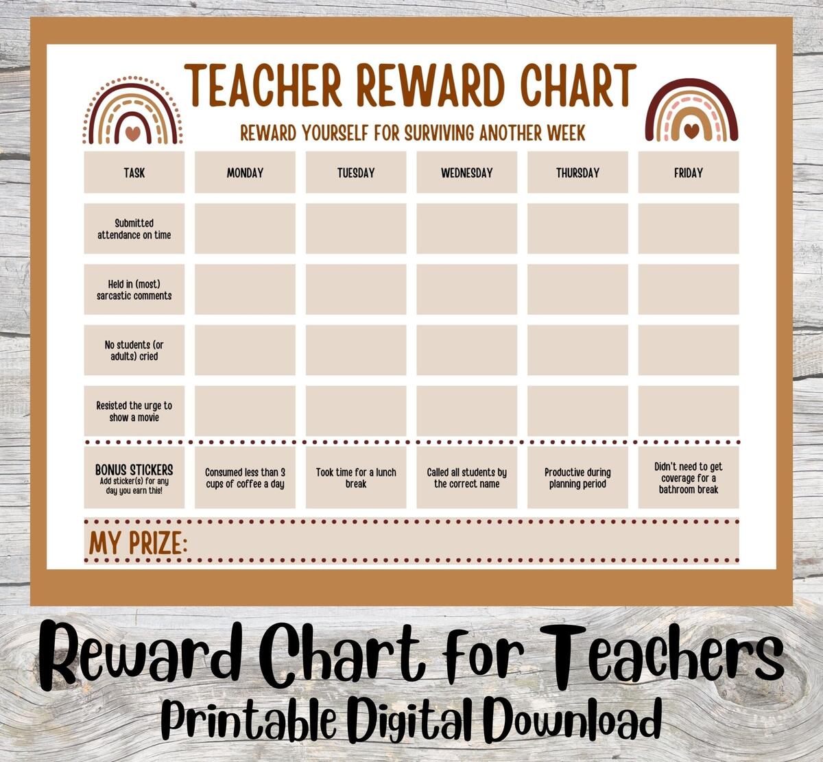 Teacher Reward Chart Digital Download Printable Sticker Chart For Teacher Funny Teacher Gift Adult Reward Chart Last Minute Teacher Gift Etsy