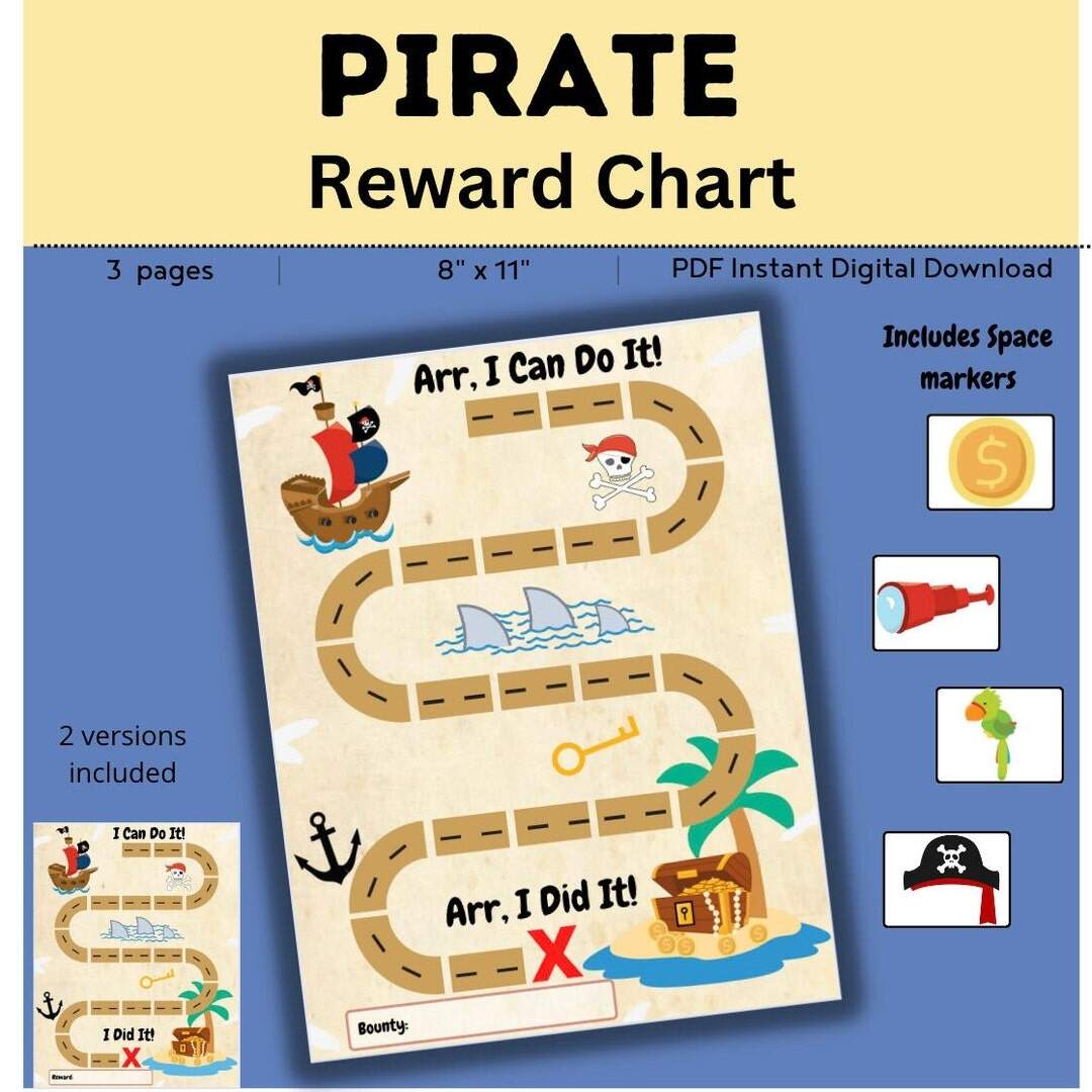 Treasure Map Pirate Map Reward Chart DIGITAL DOWNLOAD Printable Behavior Chart Behavior Chart For Children Treasure Hunt Etsy