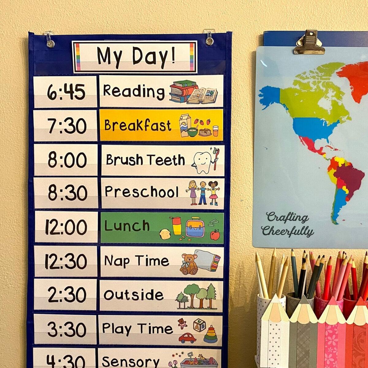 Daily Schedule Pocket Chart 13 1 Pockets 21 Dry Erase Card For Preschool Kid EBay