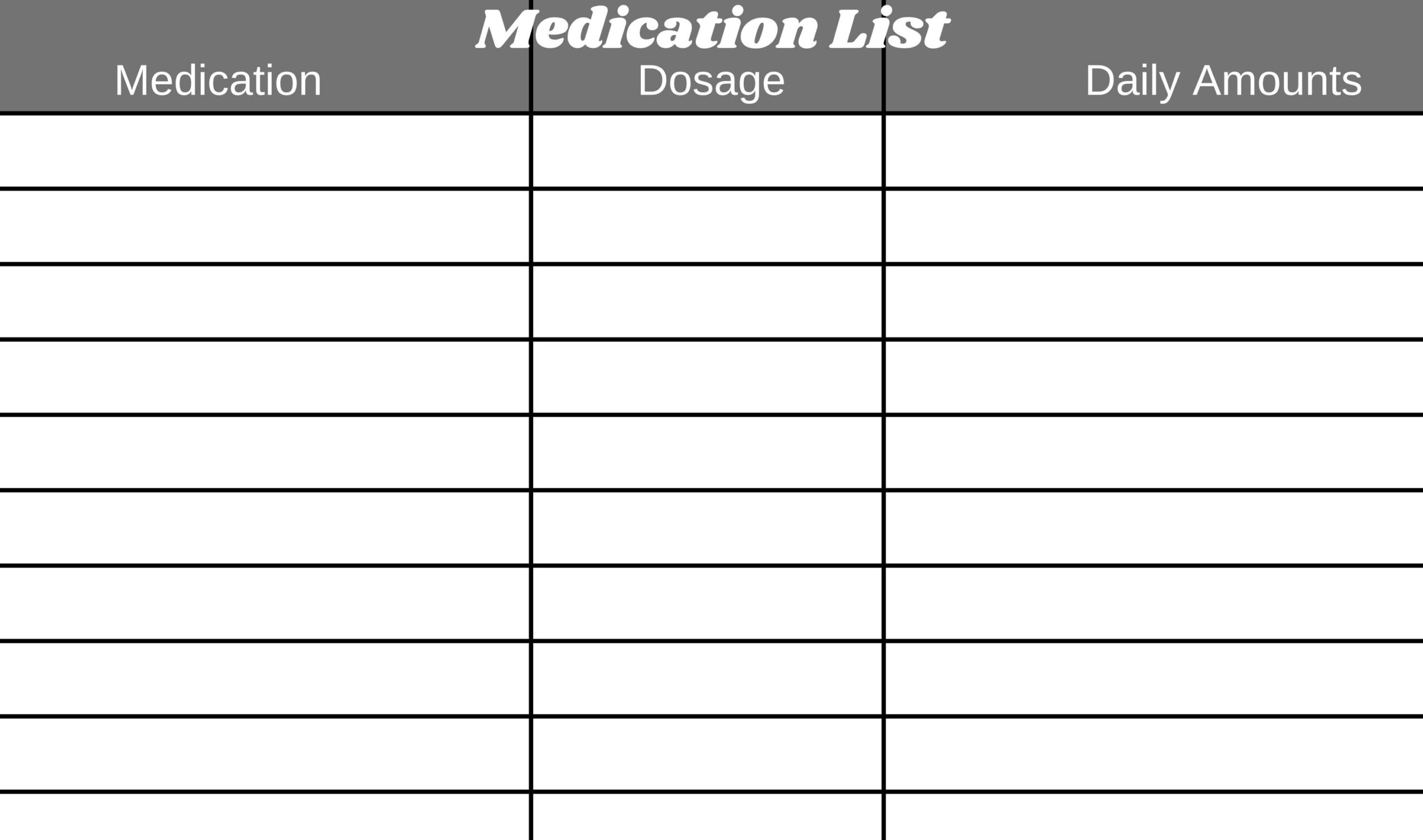Wallet Size Medication List Etsy