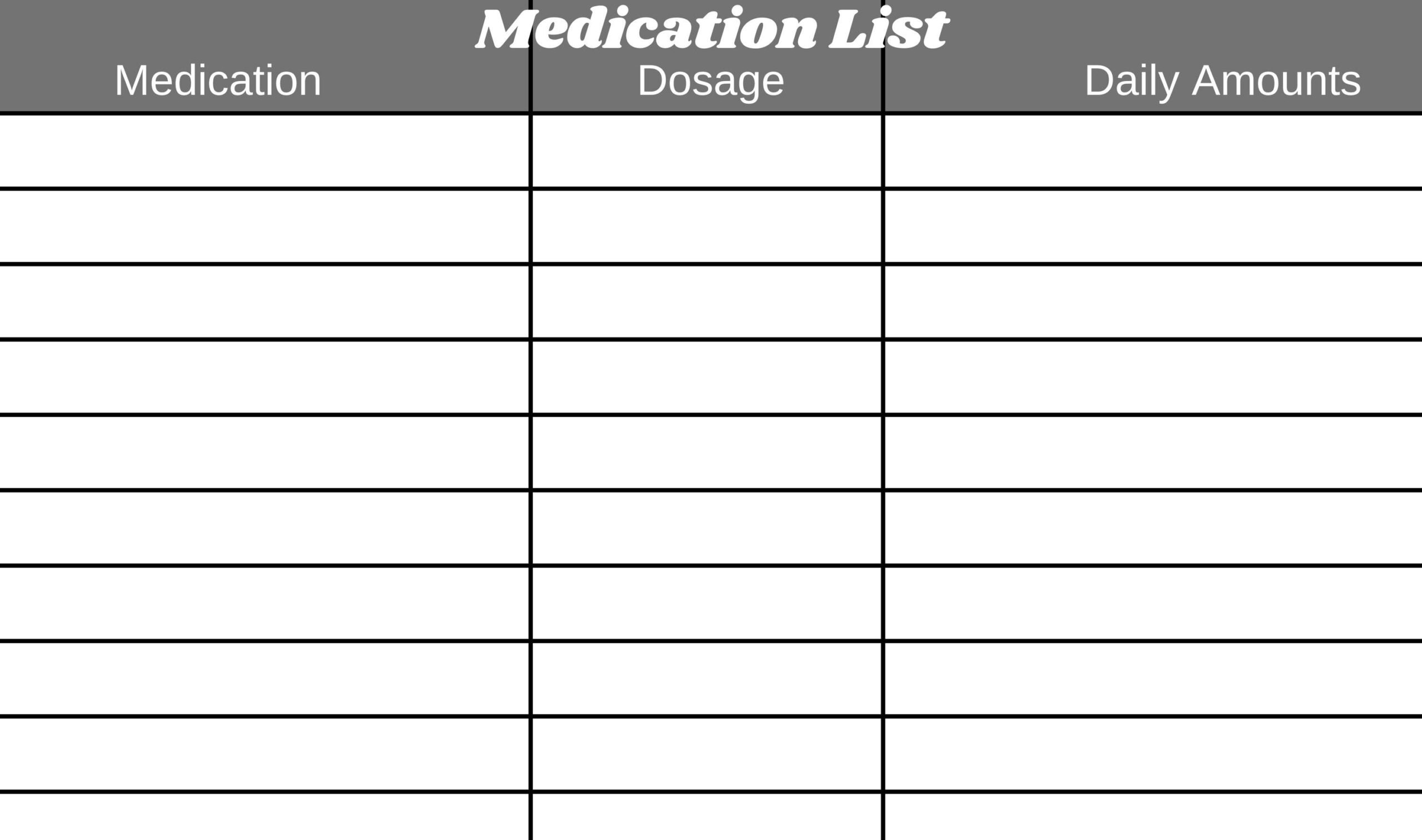 Wallet Size Medication List Etsy