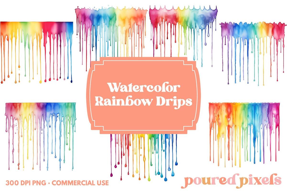 Watercolor Rainbow Drips Clipart