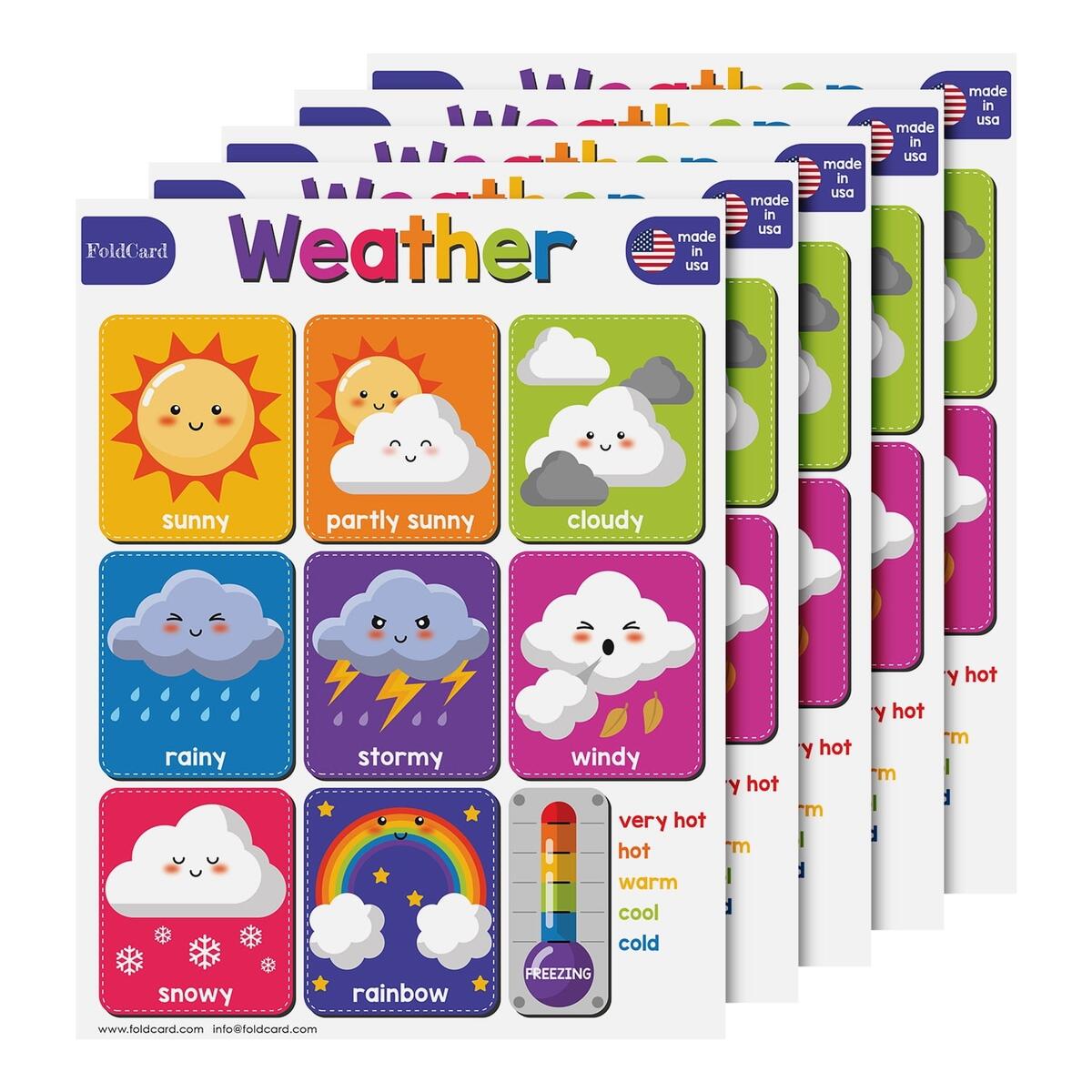 Weather Chart For Preschool To Grade 1 Kids Bright And Colorful Educational Visual Learning Aid Poster Decoration For Classroom Or Home Glossy Durable Cardstock 8 5 X 11 5 Per Pack Walmart