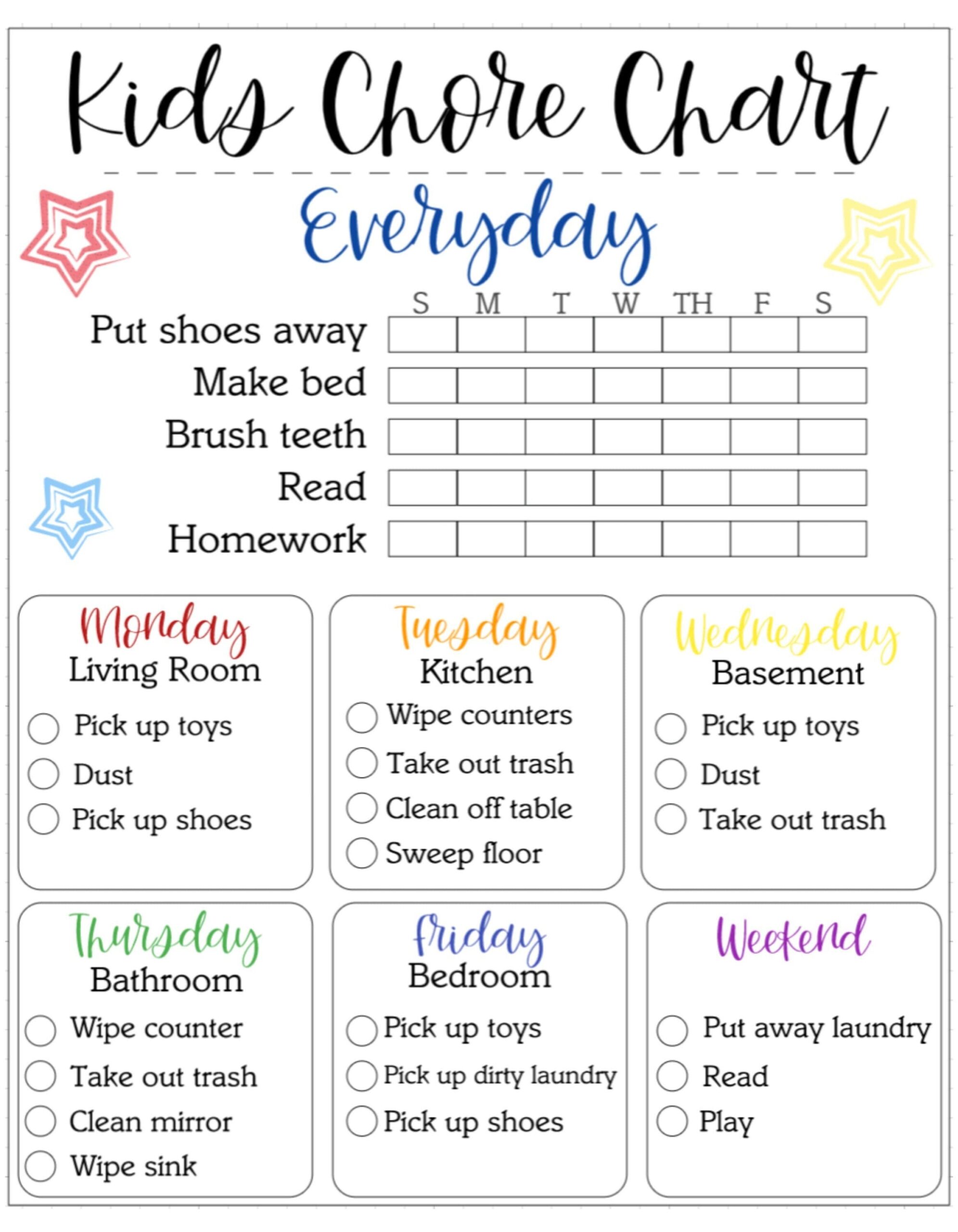 Younger Kids Chore Chart Digital Download Etsy Israel