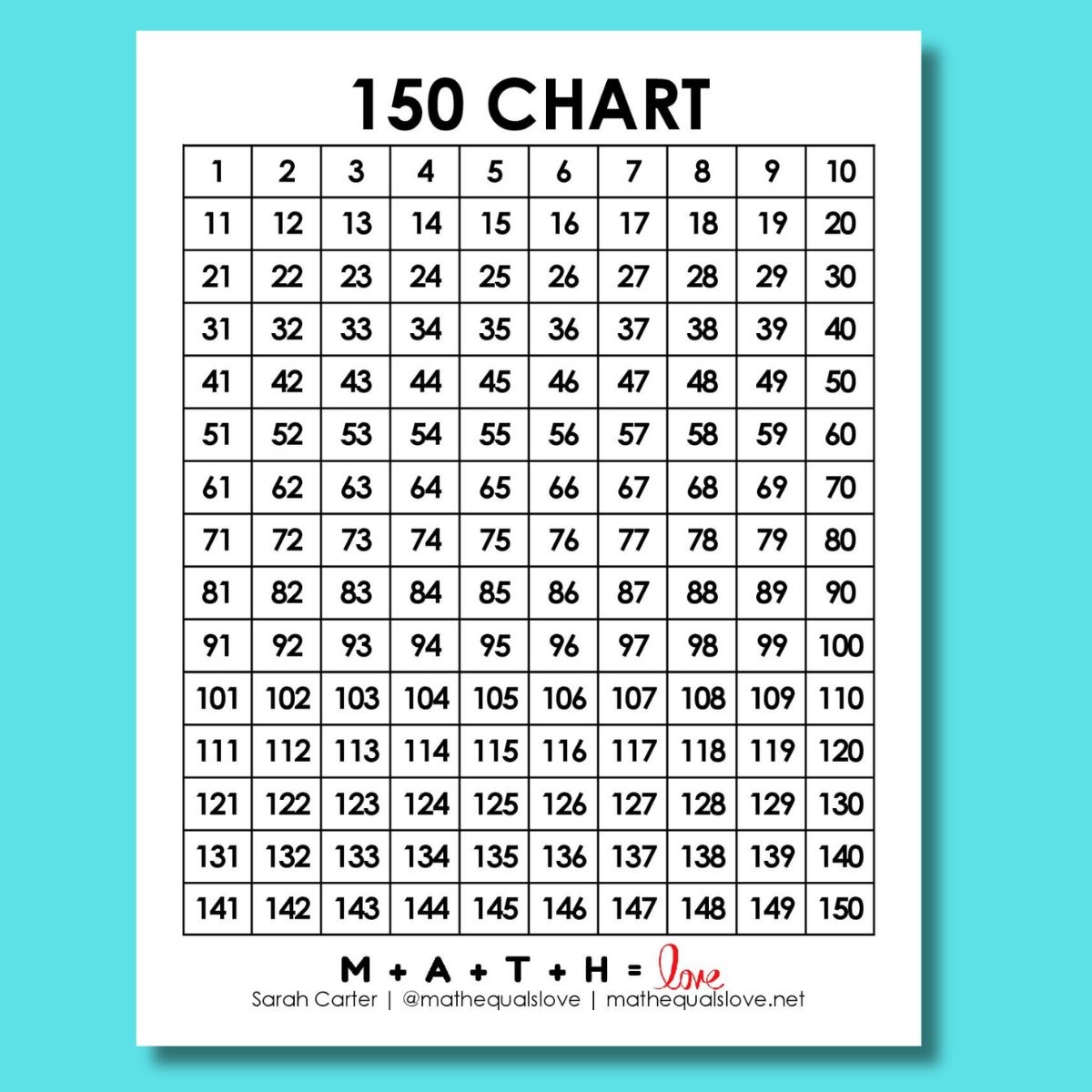 1 150 Number Chart Free Printable PDF