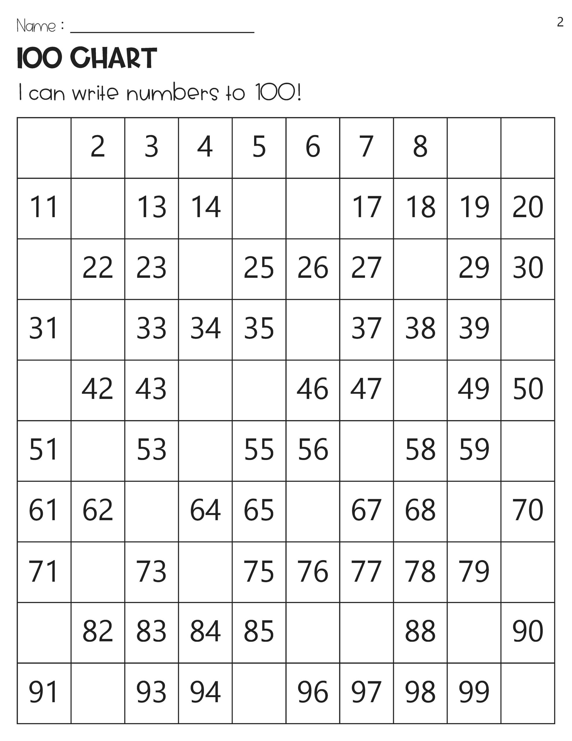 100 Chart Missing Numbers Worksheets Etsy