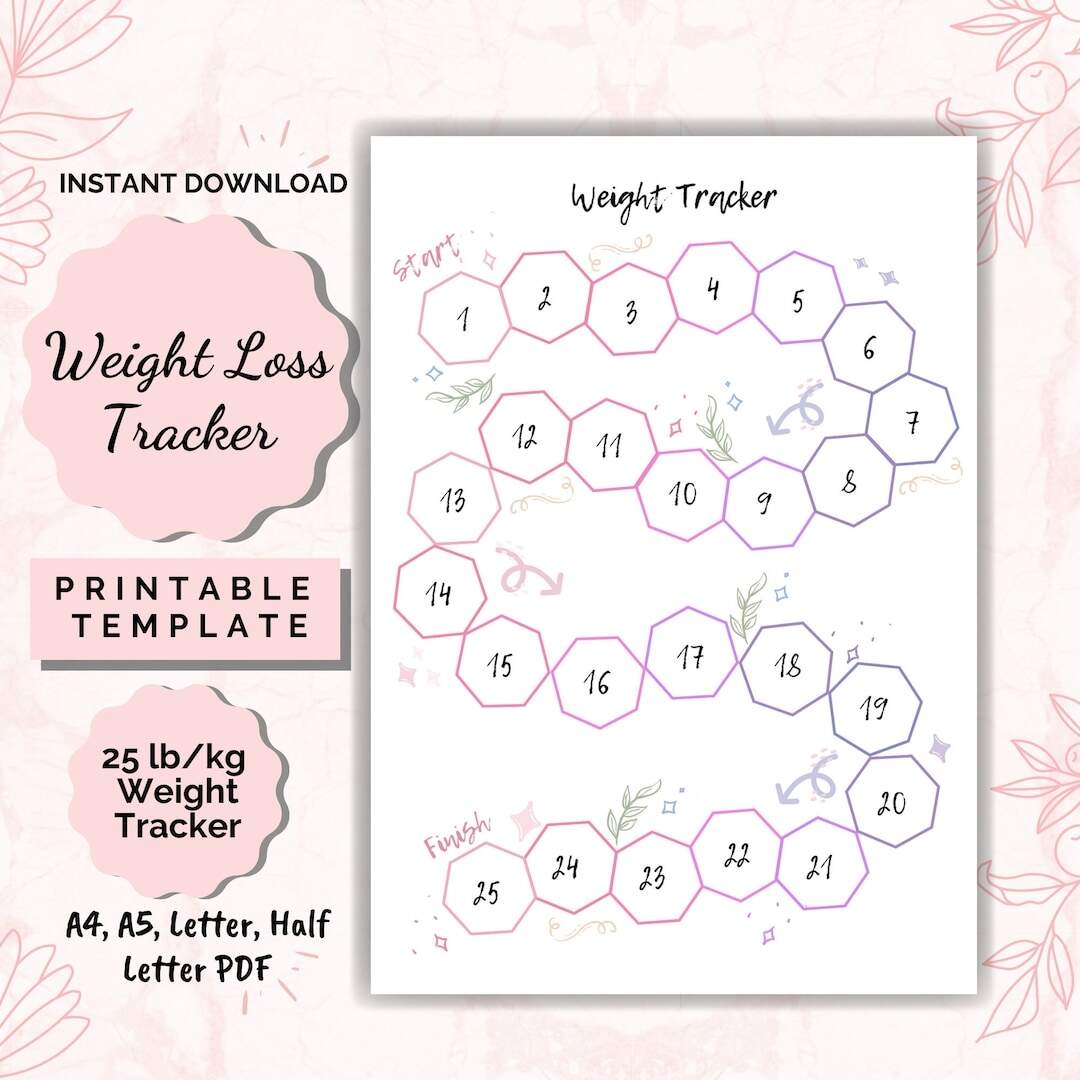 25 Lb Kg Weight Loss Tracker Printable Chart A4 PDF Etsy