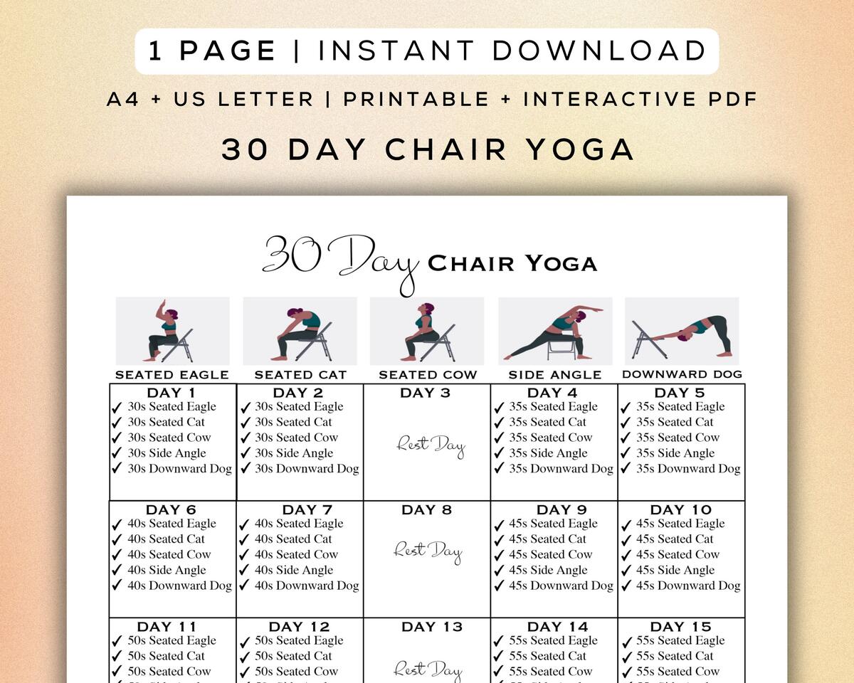 30 Day Chair Yoga Flow Printable Interactive PDF Easy To Follow Poses Beginner Friendly Workout Digital Gym Guide A4 US Letter Etsy 30 Day Chair Yoga Flow Printable Interactive PDF Easy To Follow Poses Beginner Friendly Workout Digital Gym Guide A4 US Letter Etsy