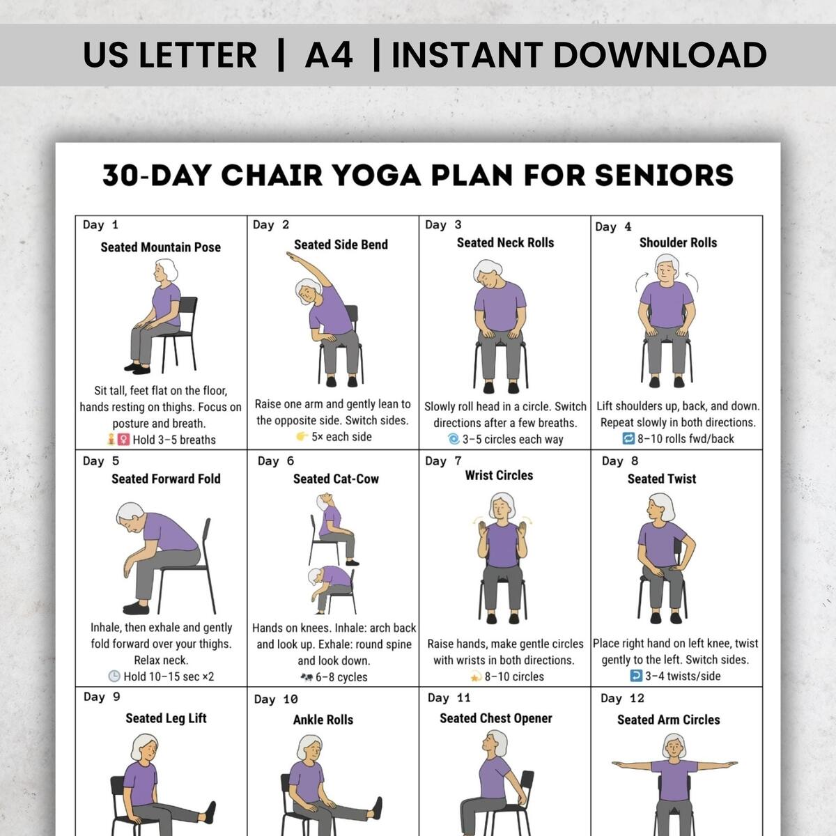 30 Day Chair Yoga For Seniors Challenge Chair Exercise Guide Printable Chair Workout Senior Home Workout Plan Digital Download PDF Etsy 30 Day Chair Yoga For Seniors Challenge Chair Exercise Guide I Printable Chair Workout PDF Senior Home Workout Plan Instant Download Etsy