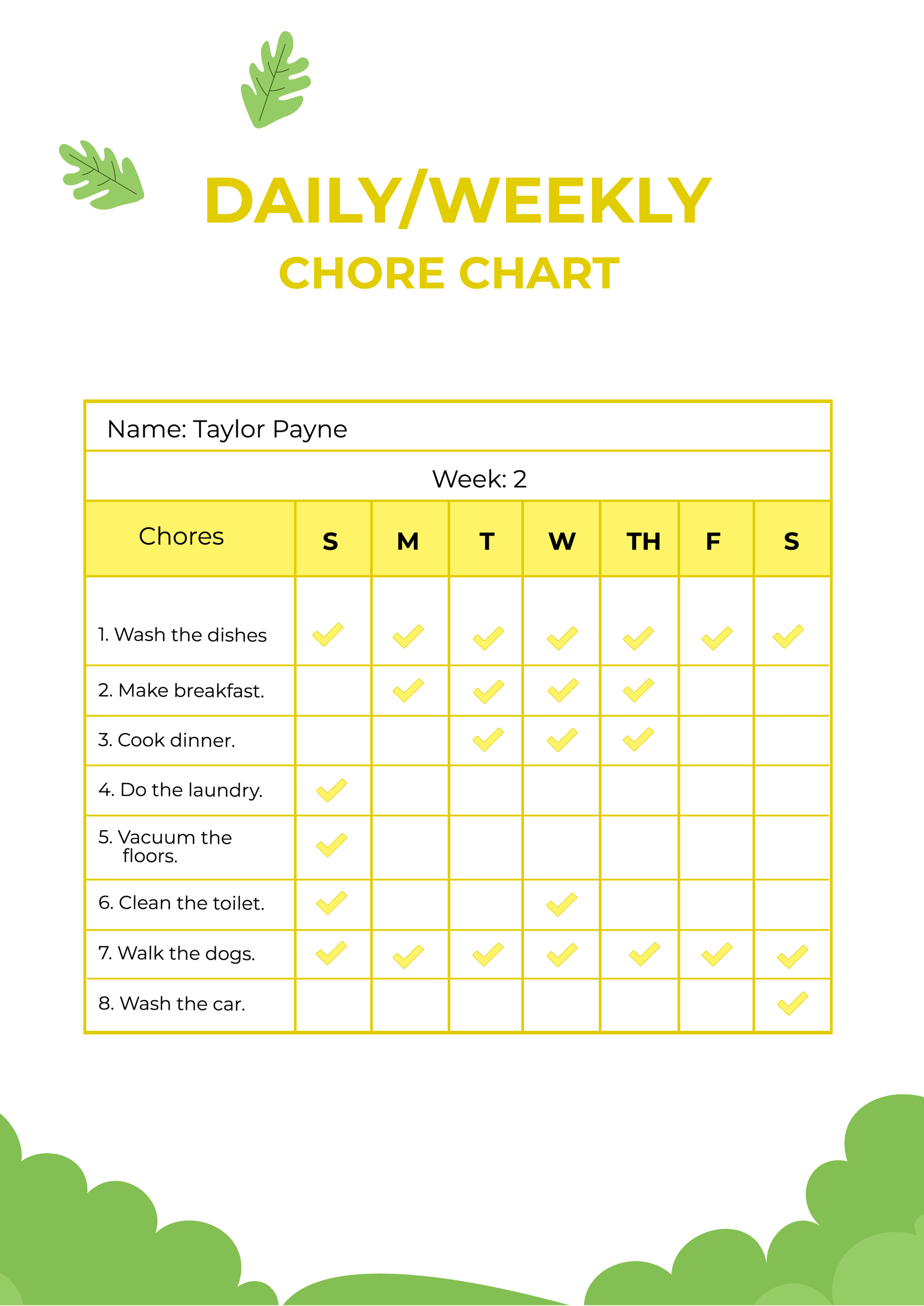 30 Weekly Chore Chart Templates DOC Excel 30 Weekly Chore Chart Templates DOC Excel