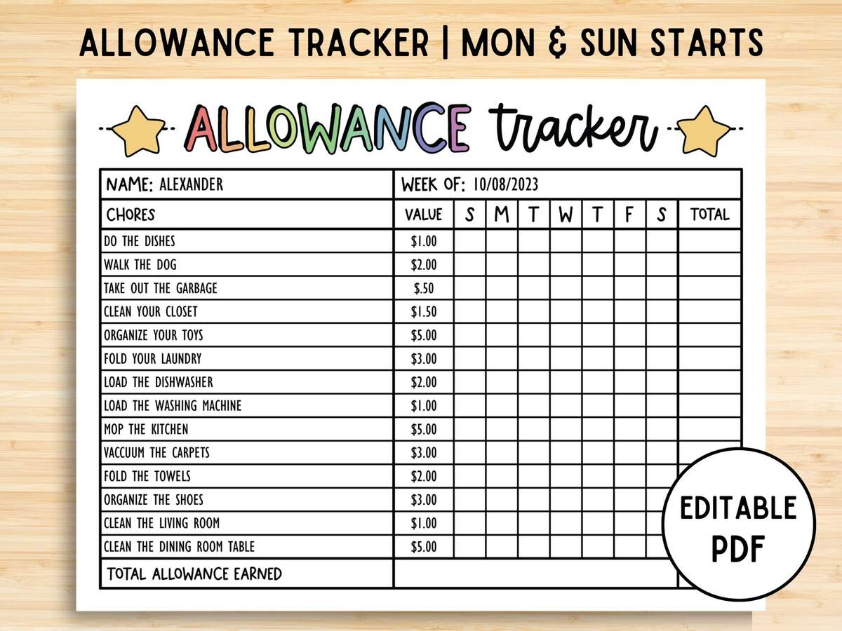 Printable Allowance Chore Chart Template WordLayouts