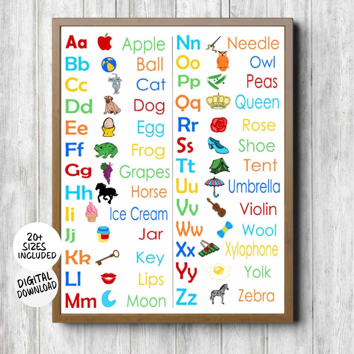 Alphabet Chart Printable Wall Art Classroom Wall Decor Colorful Kids Room Nursery Educational Poster Alphabet Pictures Bright Colors Etsy