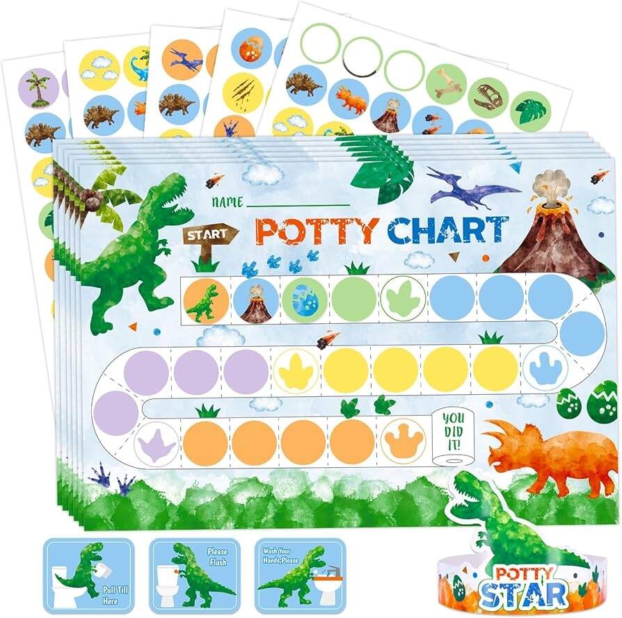 Amazon WERNNSAI Potty Training Chart Dinosaur Toilet Training Reward Chart With 270 Potty Stickers Crown Pink Sticker For Boys Toddler Kids Ideal Gift Birthday Baby