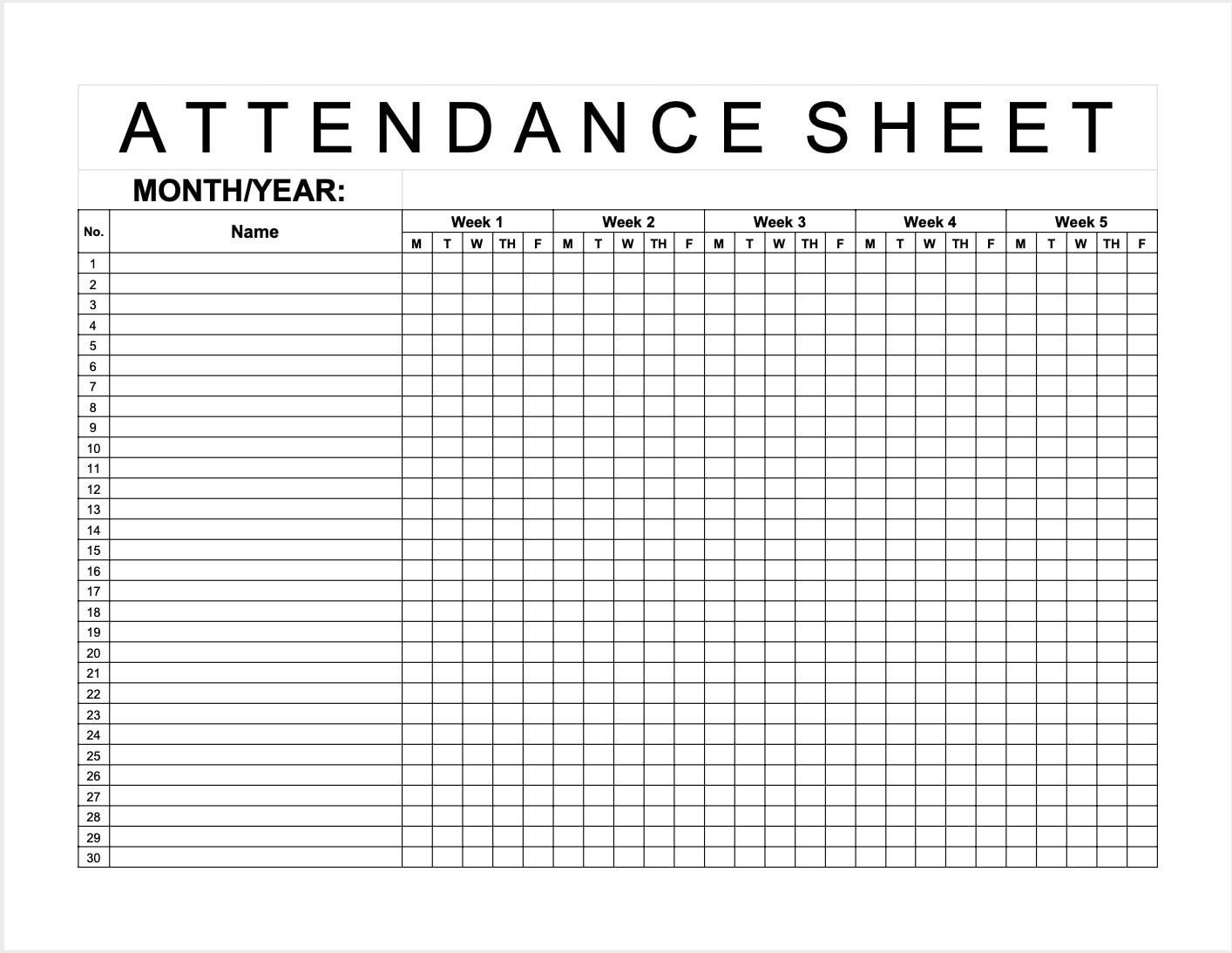 Attendance Sheet Black White Letter Etsy Finland