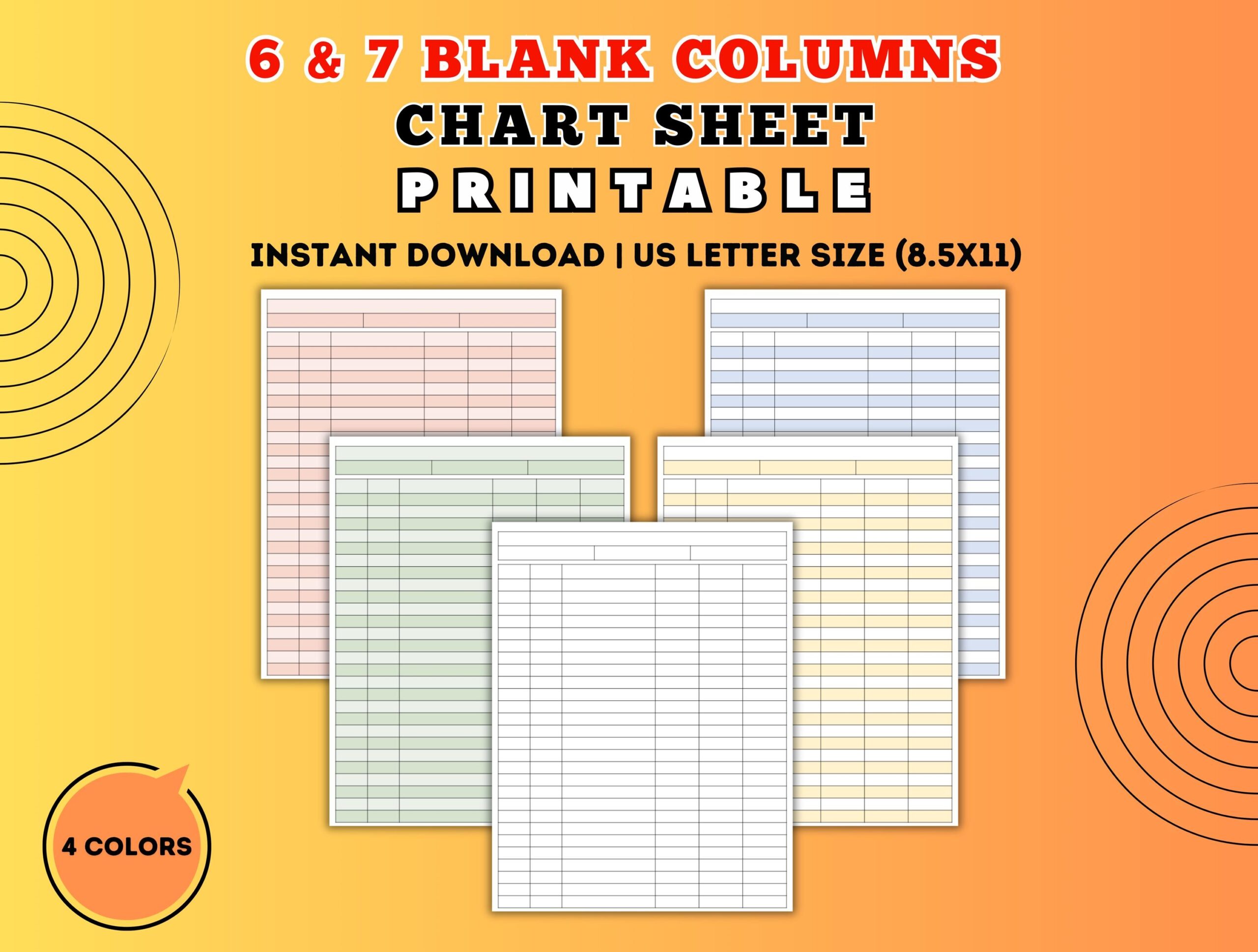 Blank Column Chart Printable 6 7 Columns US Letter Digital Download Etsy