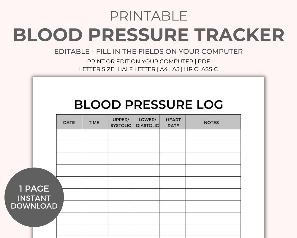 Blood Pressure Sheet Blood Pressure Log Medical Binder Medical Tracker Medical Printable Blood Pressure Chart Caregiver Log Wellness Etsy