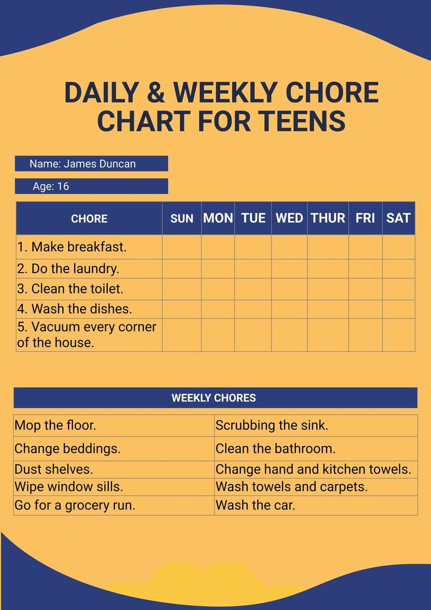 Chore Chart For Kids Pre Teens Teens With Fillable Lines Etsy