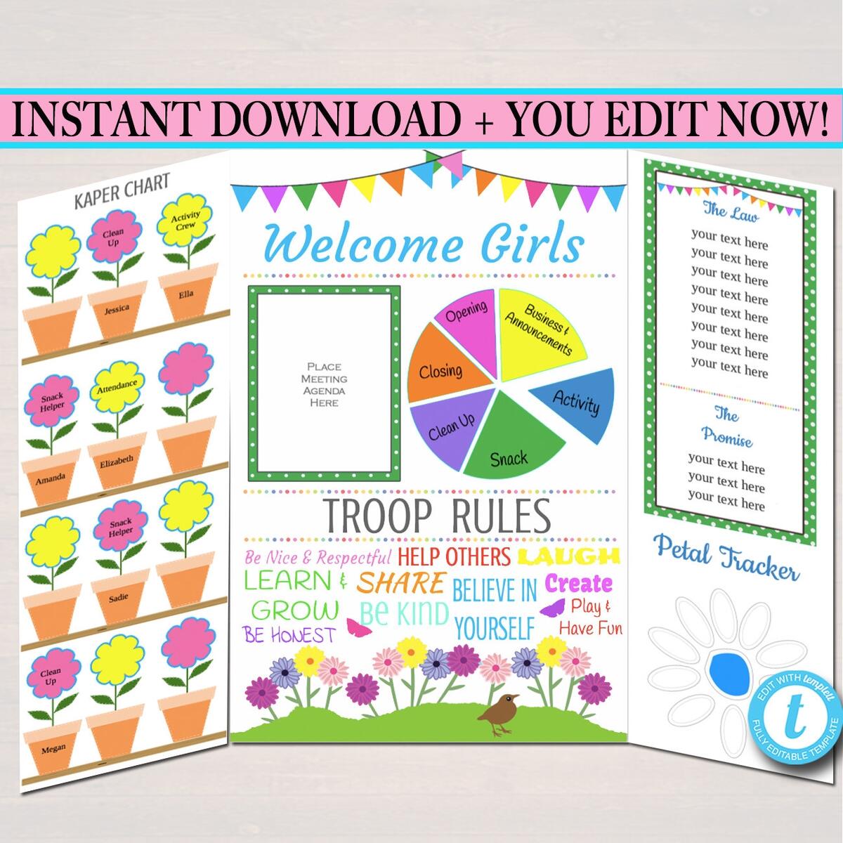 Daisy Kaper Chart Meeting Board Editable Troop Leader Forms Digital Download Etsy