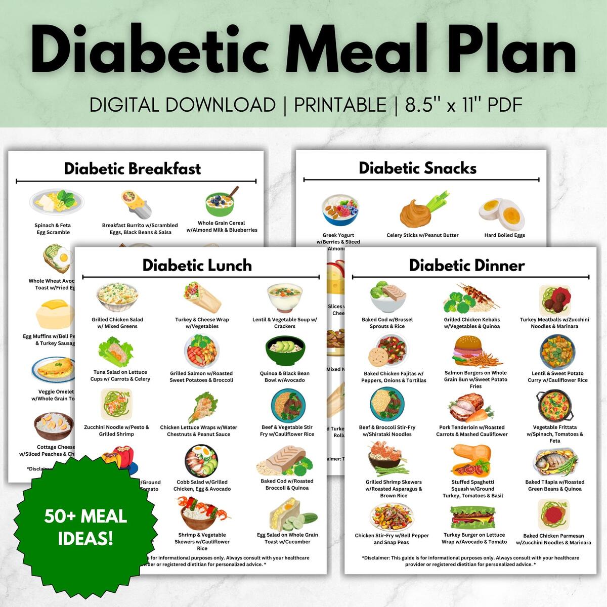 Diabetes Management Tool Diabetic Diet Food List Meal Planner Reusable Nutritional Guide For Adults Diabetes Food List And Meal Planner