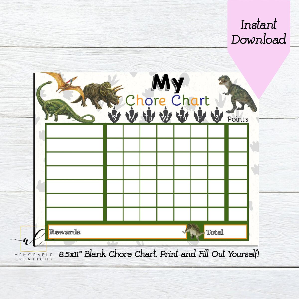 Printable Dinosaur Reward Chart Instant Download Bobotemp