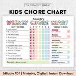 Editable Chore Chart For Kids Printable Kids Daily Weekly Responsibility Chart Kids Chore List Kids Daily Routine Checklist PDF Etsy