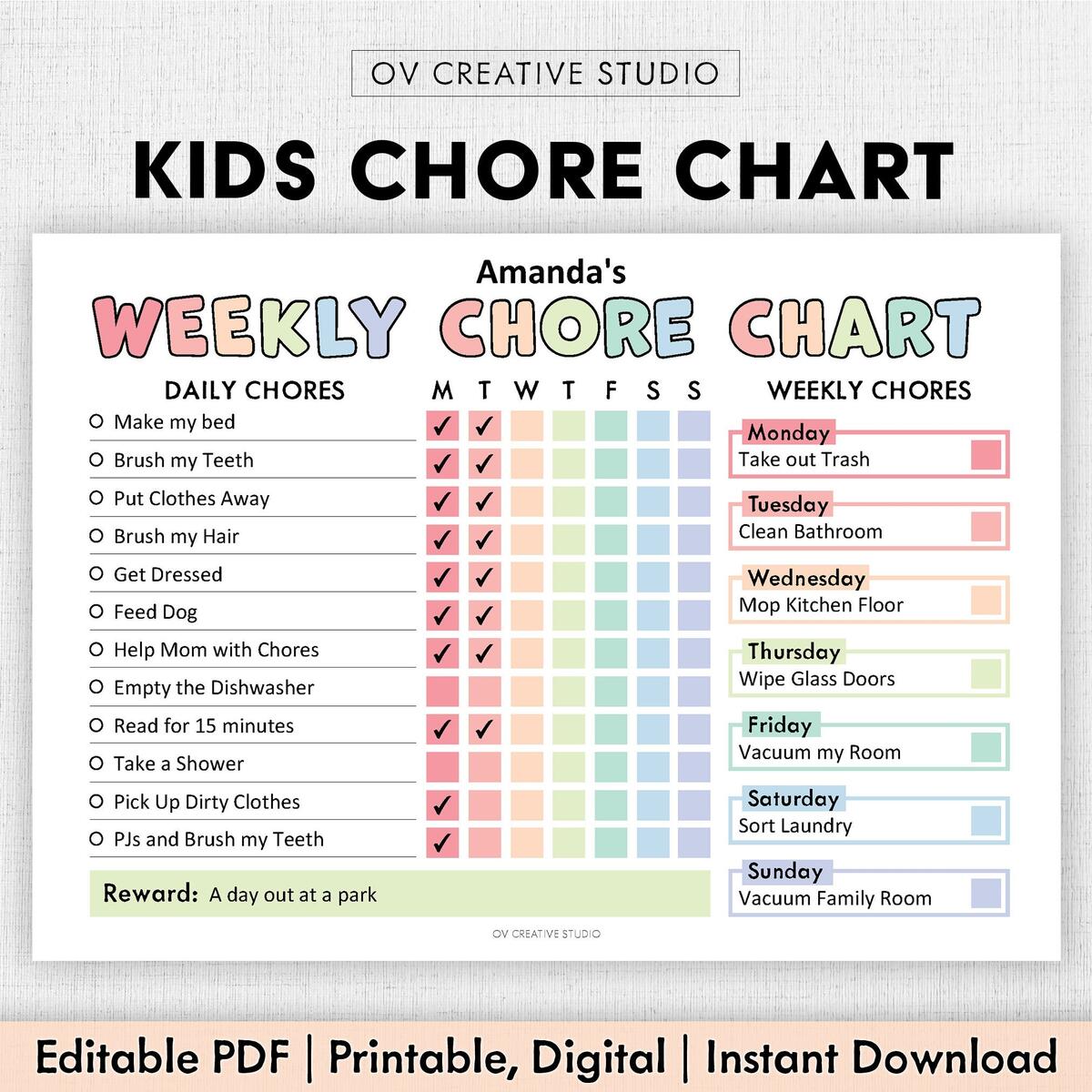 Editable Chore Chart For Kids Printable Kids Daily Weekly Responsibility Chart Kids Chore List Kids Daily Routine Checklist PDF Etsy Printable Chore Chart For Kids Sunshine And Hurricanes