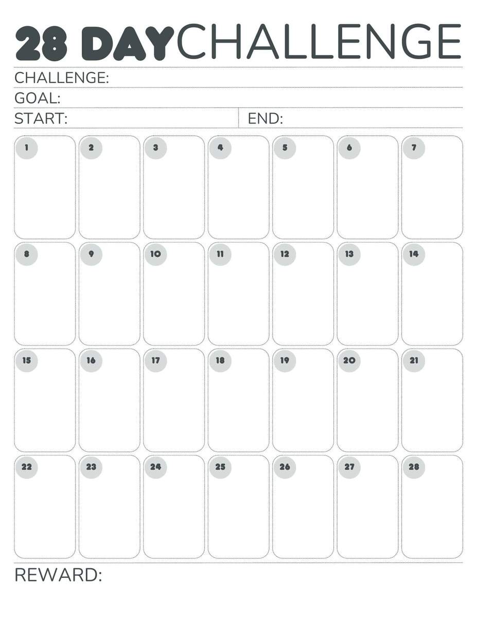 FREE 28 Day Challenge Calendar Printable FREE 28 Day Challenge Calendar Printable