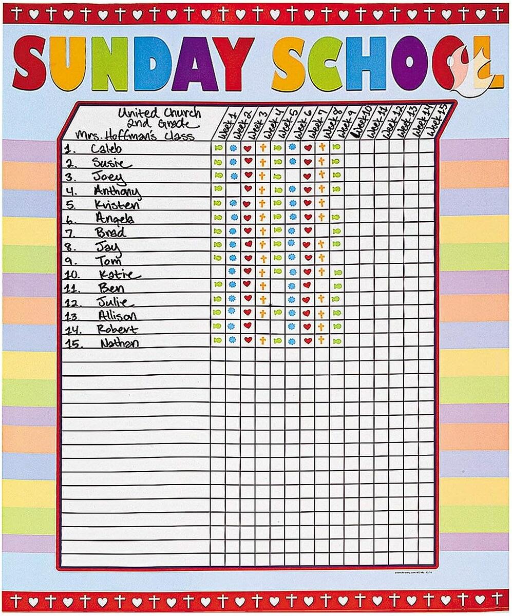 Fun Express Brandclub Fun Express Sunday School Attendance Sticker Chart Colorful Engaging Design For Tracking Kids Attendance And Rewarding Progress Perfect For Positive Reinforcement In Religious Education 6 Pieces