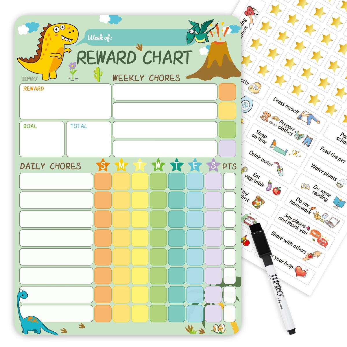 JJPRO Dinosaur Magnetic Chore Chart Dry Erase 26 Tasks 63 Stars 8 5 X12 Walmart JJPRO Dinosaur Magnetic Chore Chart Dry Erase 26 Tasks 63 Stars 8 5 X12 Walmart