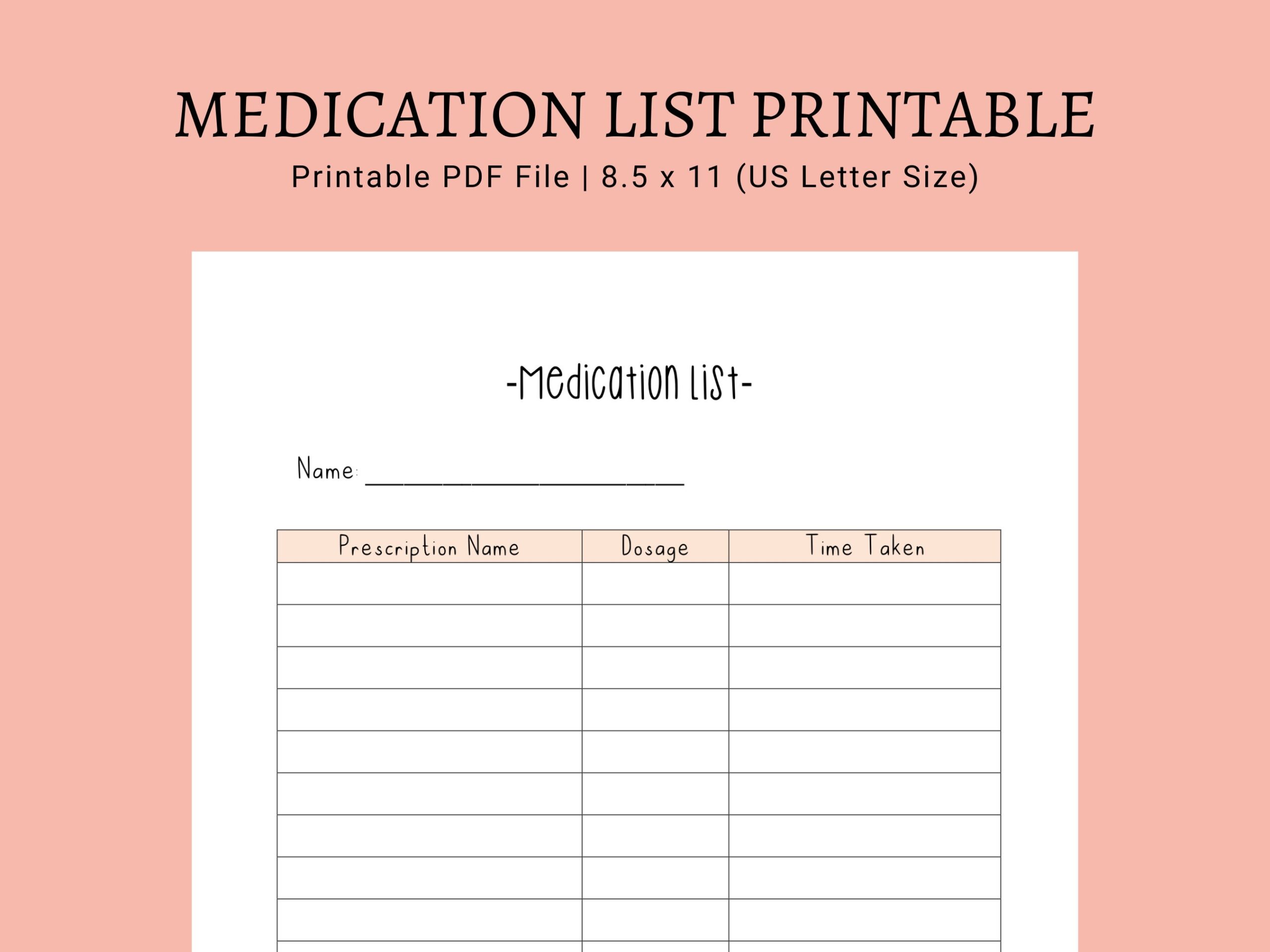Medication List Printable Printable PDF List Medication Tracker Etsy Canada