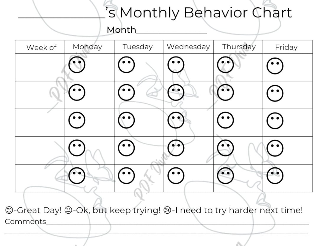 Behavior Calendar PRINTABLE Classroom Behavior Chart For Classroom Management Etsy