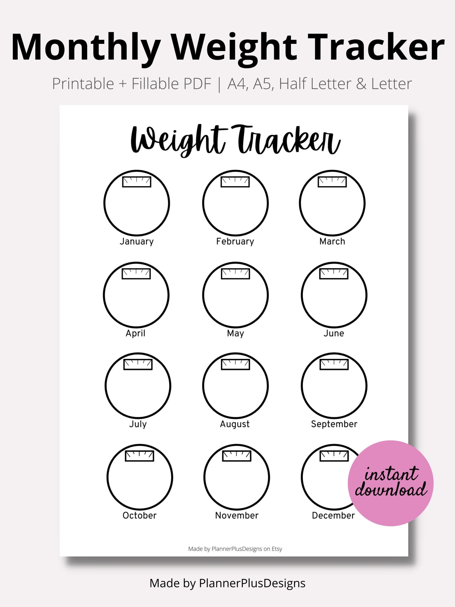 Monthly Weight Loss Tracker Journal Printable Weight Loss Chart Weight Loss Goal Tracker INSTANT Download PDF A4 A5 Half LETTER Etsy