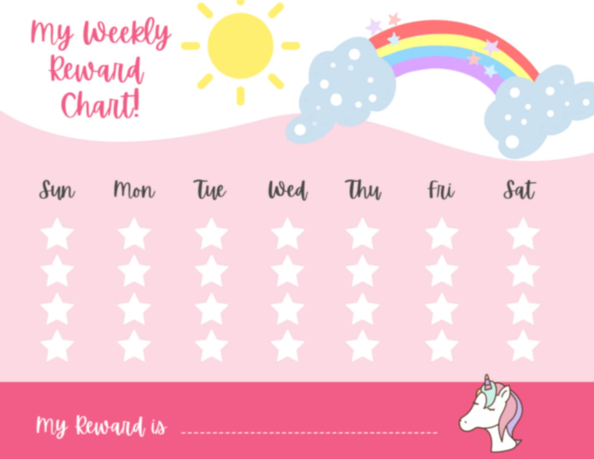 My Weekly Reward Chart Template Pink Unicorn Theme Simple Toddler Pre School School Age Behavior Chart 1 Page Digital Download Etsy