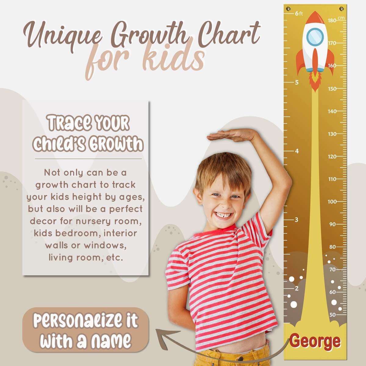 Personalized Kids Growth Chart 12 Designs 13oz Vinyl Height Measurement Ft Cm Inches Chart For Toddlers Ruler For Kids Etsy