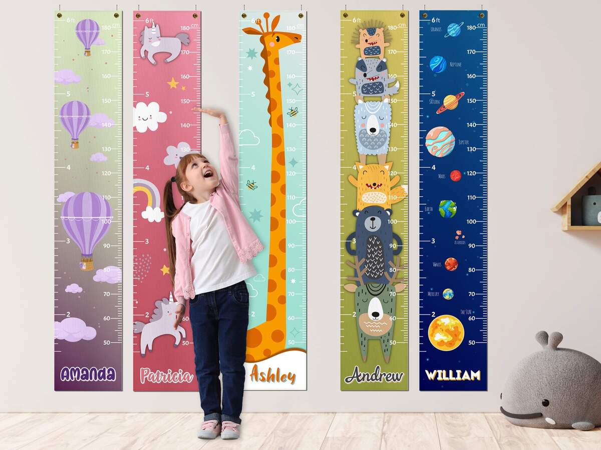 Personalized Kids Growth Chart 12 Designs 13oz Vinyl Height Measurement Ft Cm Inches Chart For Toddlers Ruler For Kids Etsy