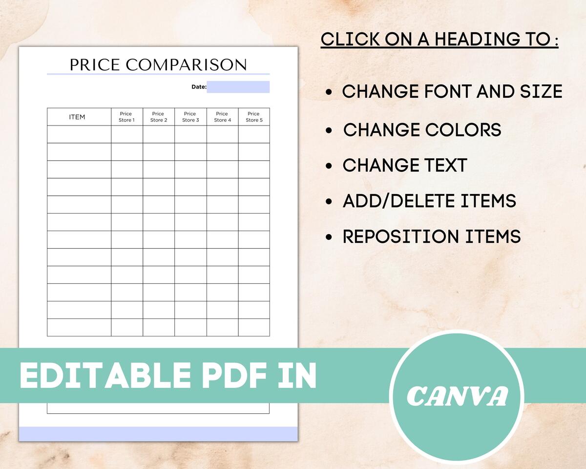 Price Comparison Template Grocery Price Comparison Sheet Price Book Price Tracker Price Comparison Planner Printable Editable PDF Etsy Sweden