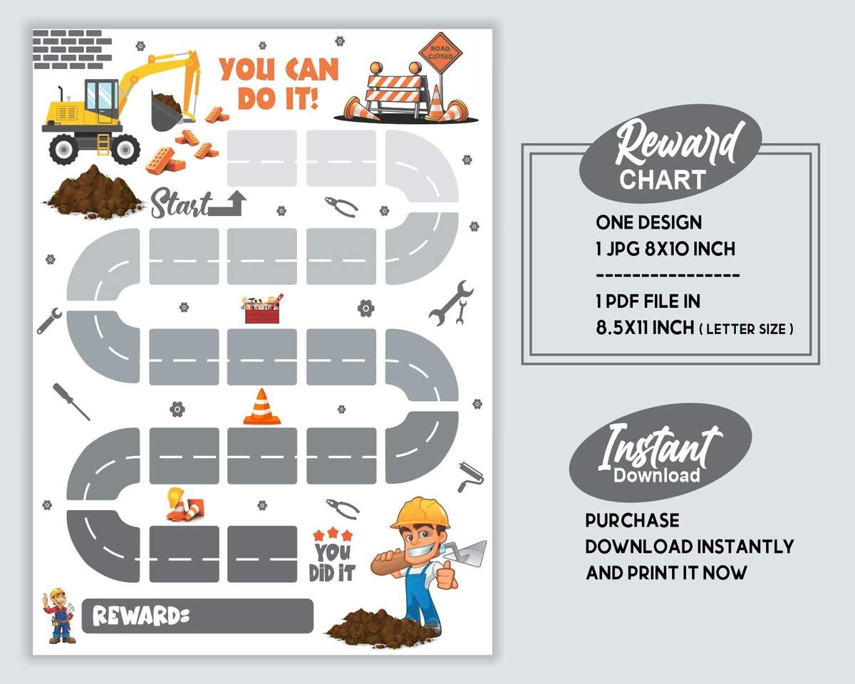 Printable Construction Reward Chart Construction Kids Behavior Chart Instant Download Sticker Chart Toddler Chore Chart Excavator Etsy