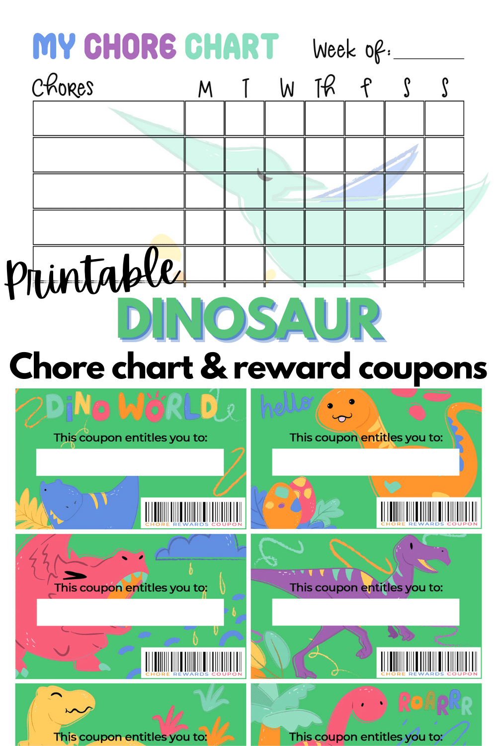 Printable Dinosaur Chore Chart With Reward Coupons