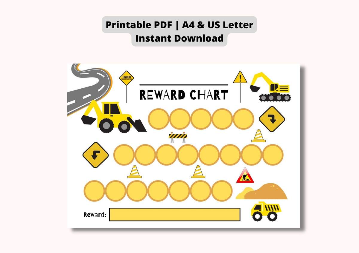 PRINTABLE Kids Reward Chart Construction Trucks Toddler Boy Reward Chart Printable Instant Download Sticker Reward Chart Etsy