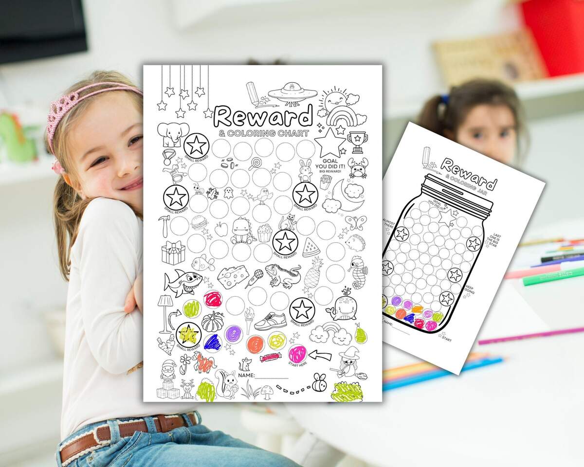 Printable Kids Reward Chart Set Coloring Page Progress Tracker PDF JPG PNG Etsy Israel